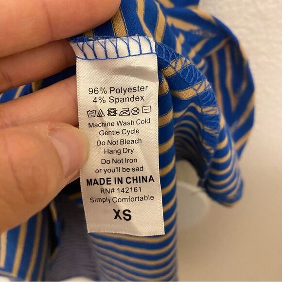 LuLaRoe t shirt dress stretch blue stripe crew neck hi low modest XS - Picture 5 of 10